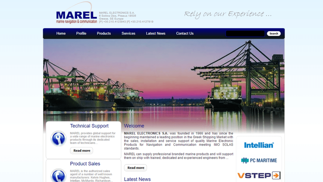 marel.gr, the corporate website of Marel Electronics